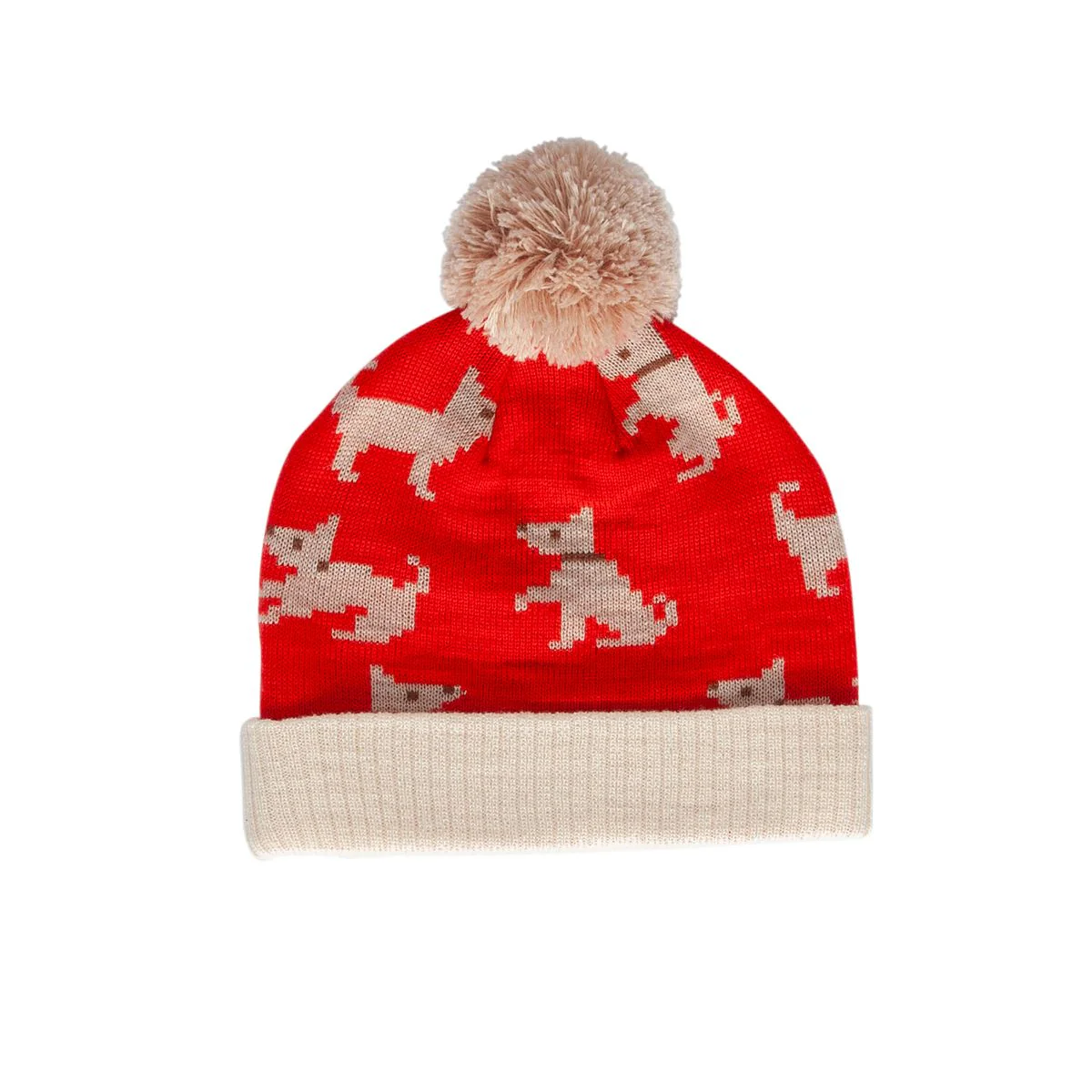 Beanie | Merino Puppy Dog - Red, Tan and Brown