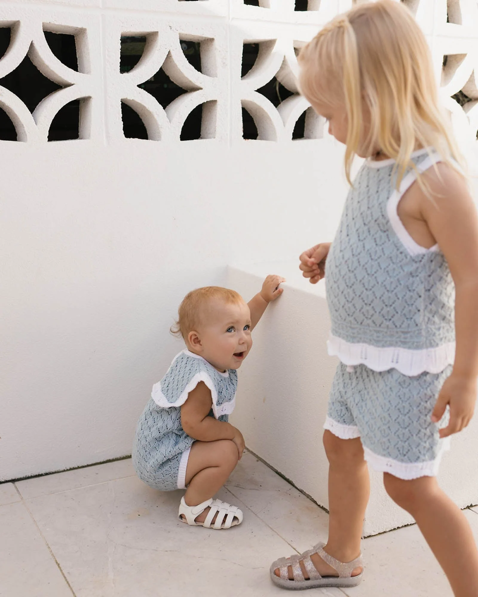 Bella Knit Romper - Blue and White - Image 5