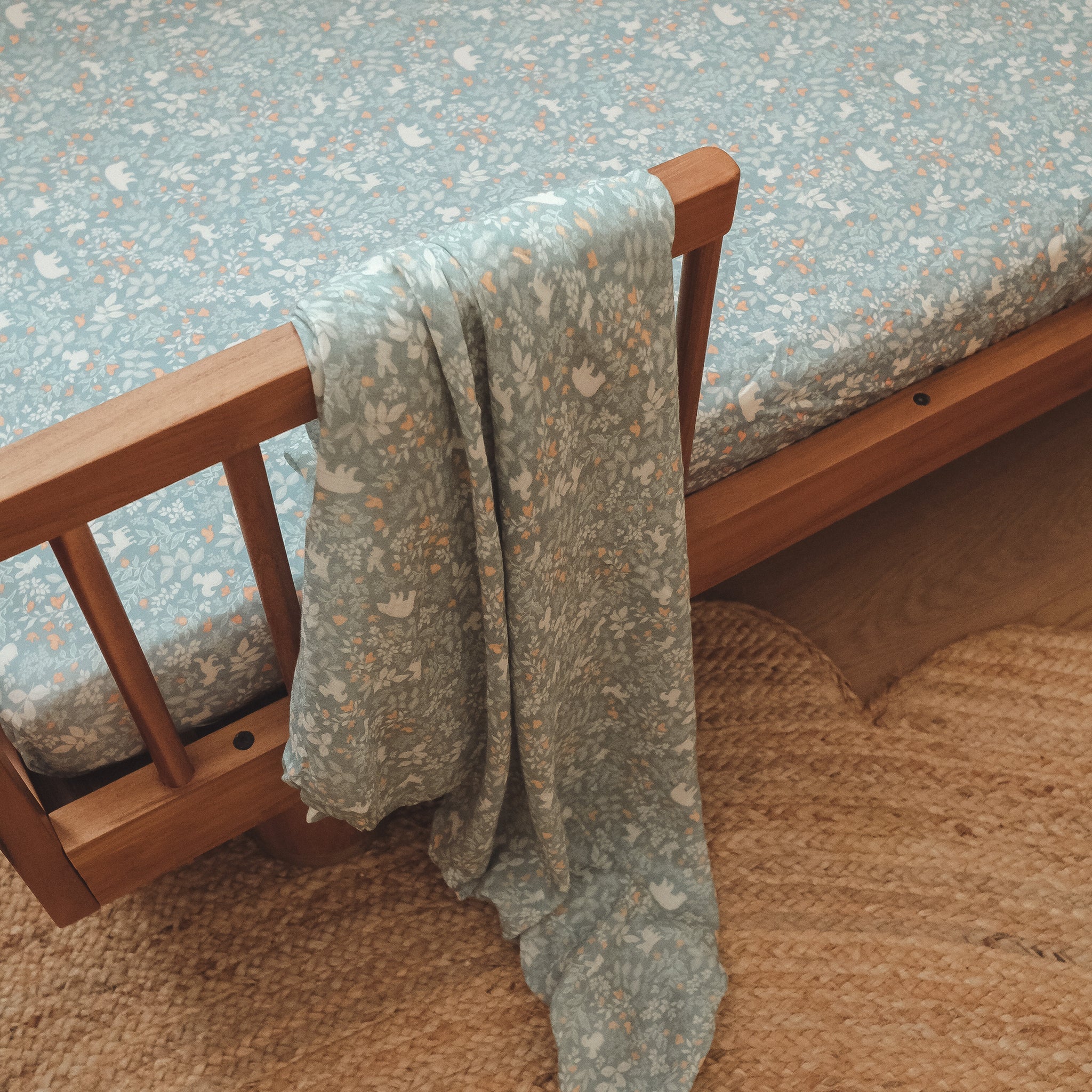 Cot | Fitted Sheet/Change Pad Cover | Organic - Forest Friends Sage - Image 3