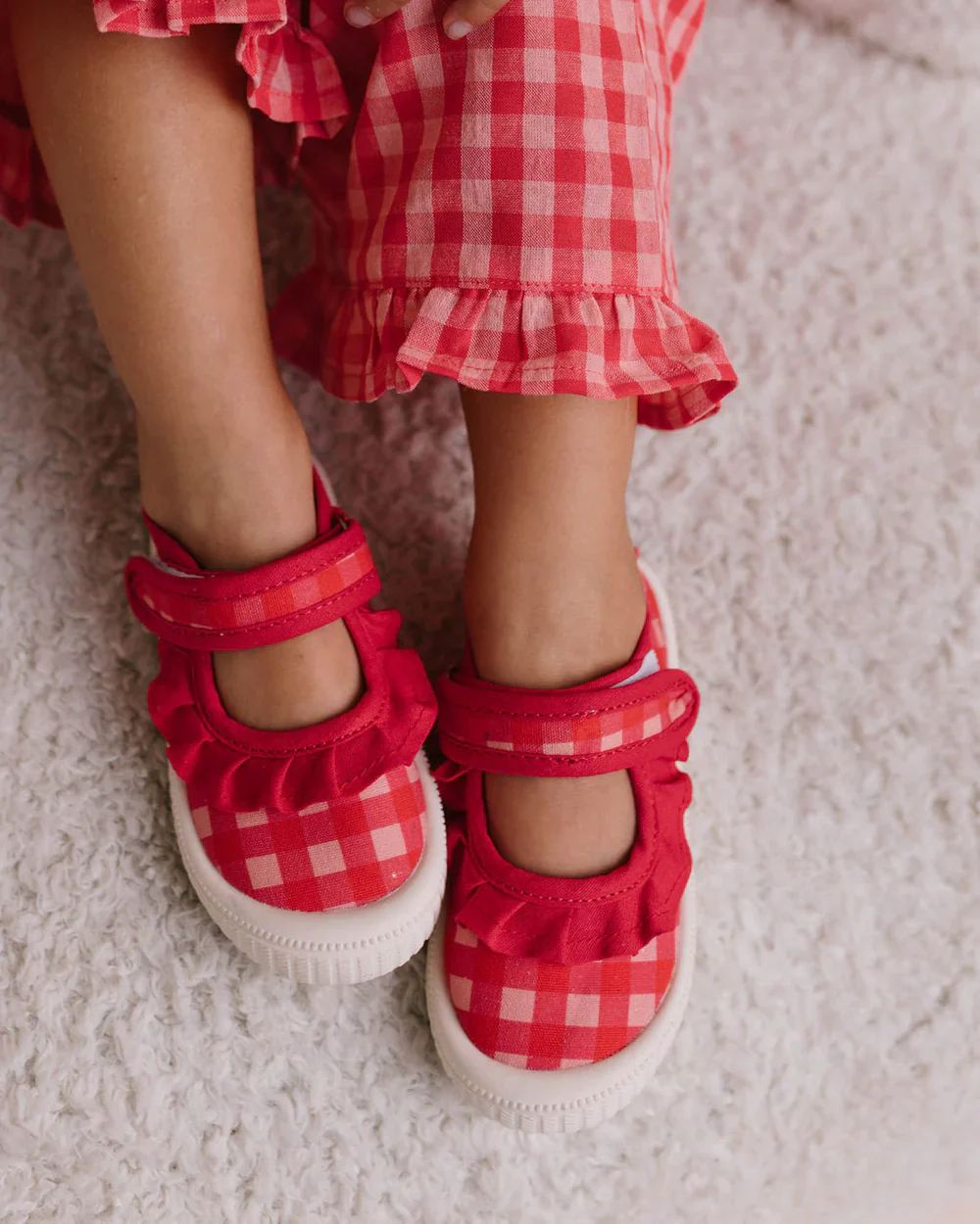 Mary Jane | Frill Canvas - Pink Red Gingham - Image 2