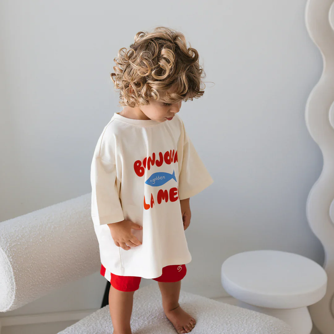 Mid Sleeve Tee | Bonjour La Mer - Buttercream - Image 5