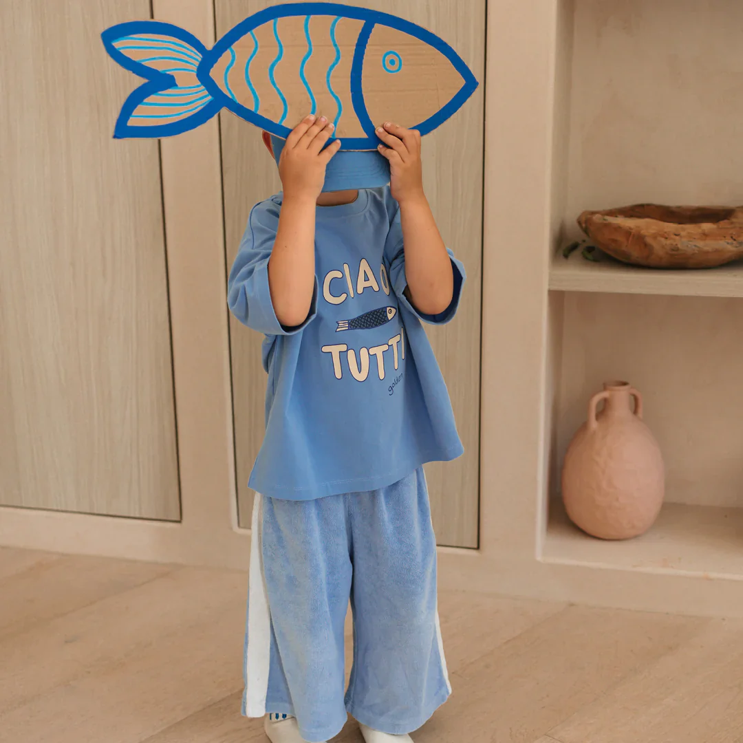 Mid Sleeve Tee | Ciao Tutti Pesci - Pool Blue - Image 5