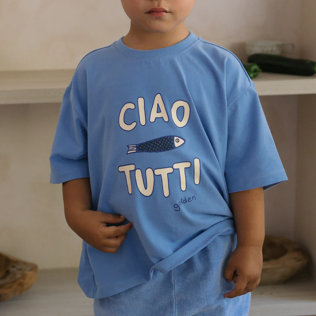 Mid Sleeve Tee | Ciao Tutti Pesci - Pool Blue - Image 8