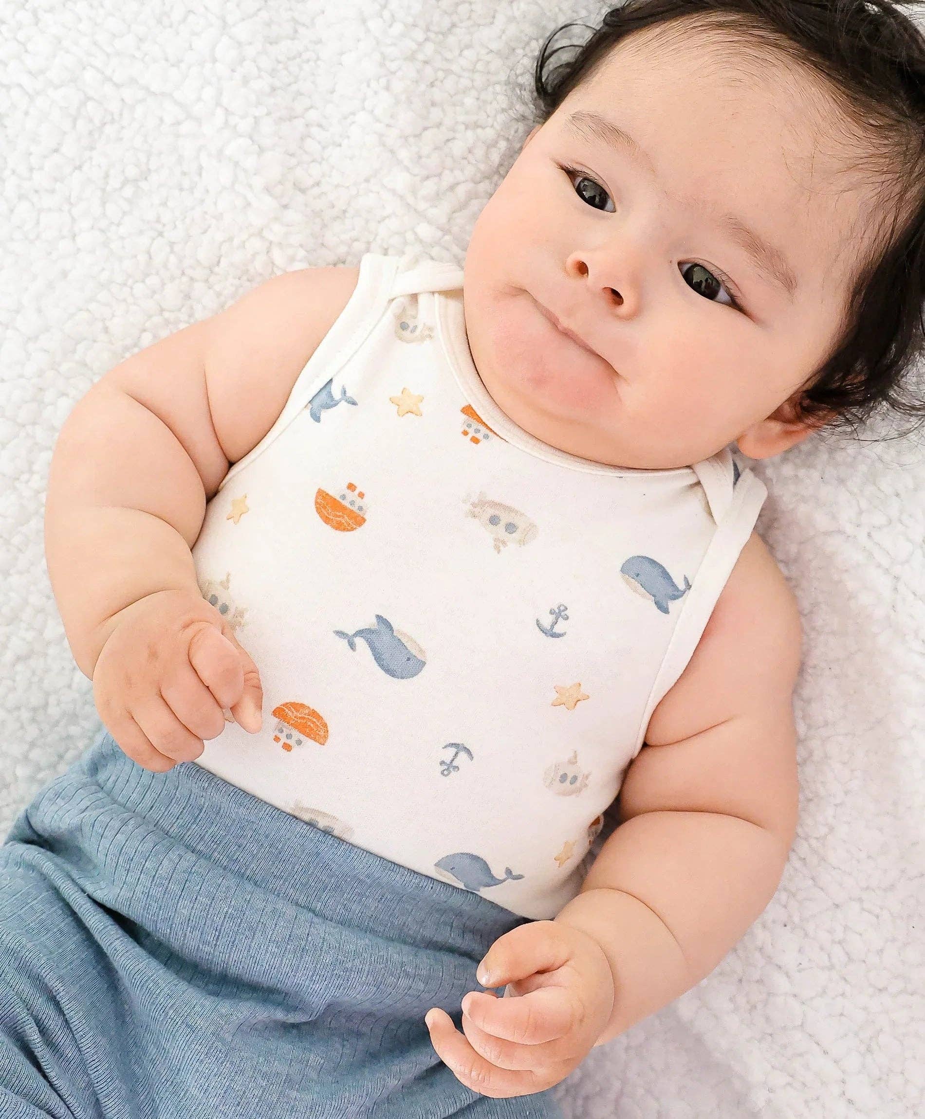Organic Cotton Singlet Bodysuit - Sea - Image 2