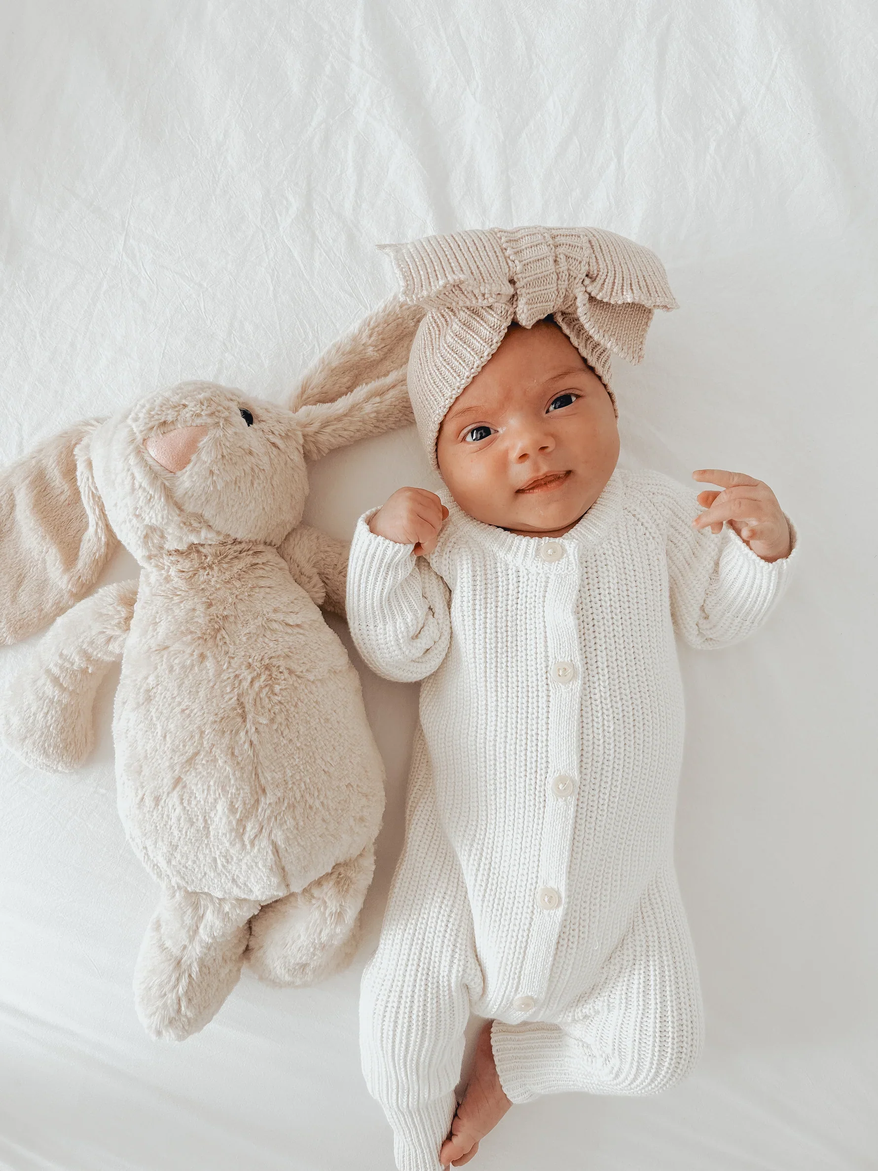 Ribbed Knit Oversized Bow - Beige - Image 3
